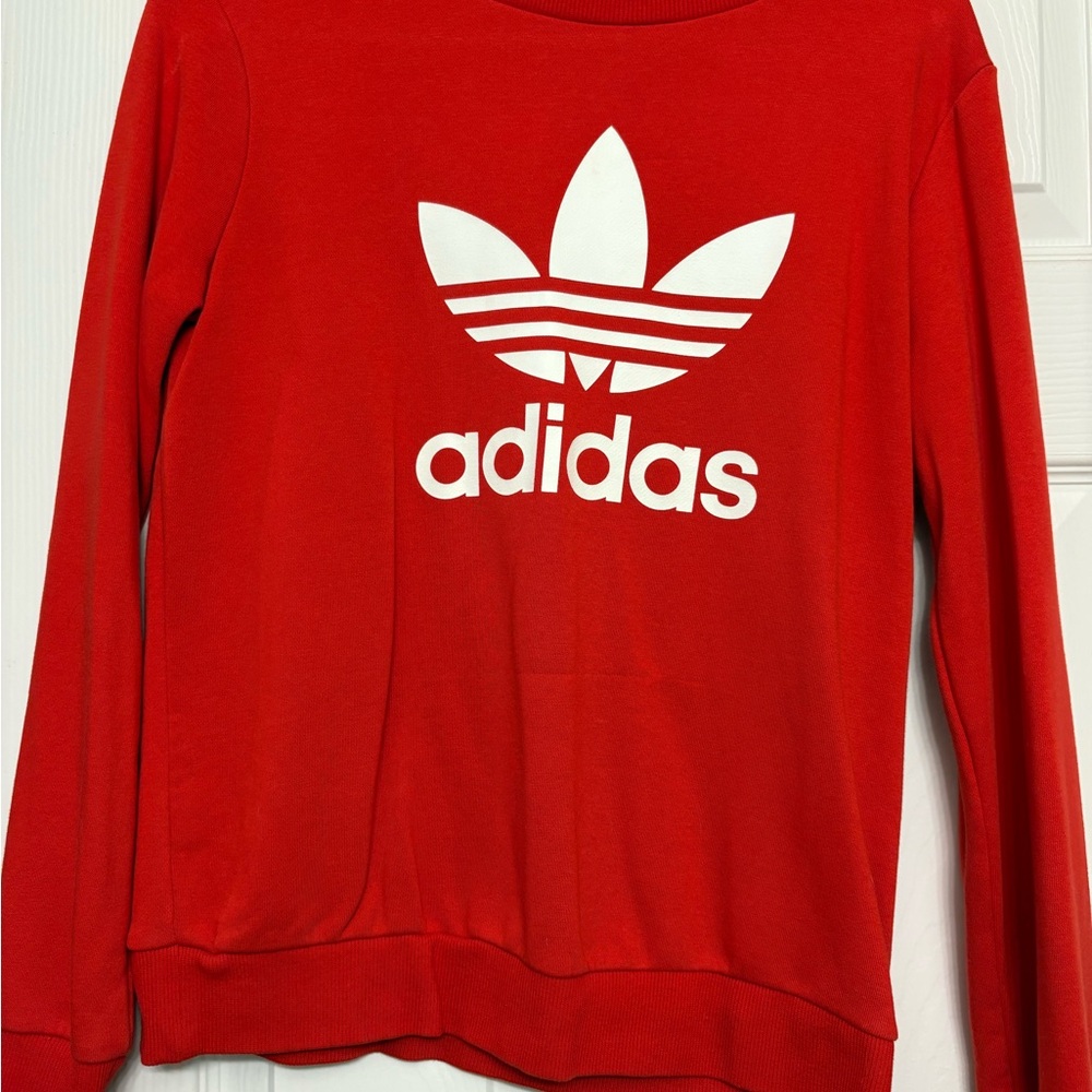 Adidas Red Crew Neck Sweater with Trefoil Logo